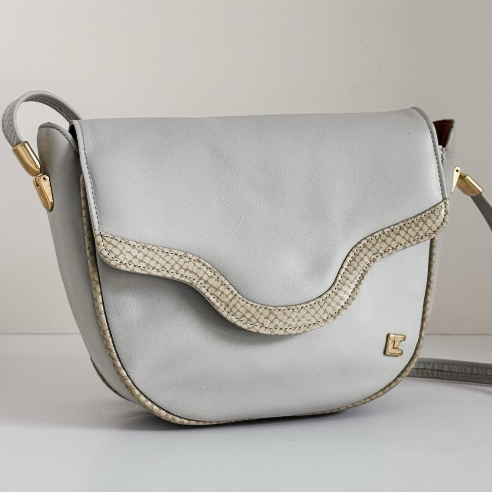 Vintage TED LAPIDUS Leather Crossbody Bag 1980s Minimalist French Designer MINT